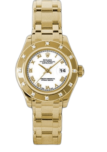 Rolex Datejust 29 Yellow Gold — 12 Diamond Bezel White Roman | Ref. 80318