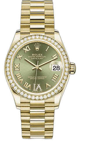 Rolex Datejust 31 Yellow Gold — Olive Green Diamond Dial, Diamond Bezel