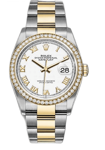 Rolex Datejust Yellow Rolesor Diamond Bezel — White Roman Dial | Ref. 126283RBR