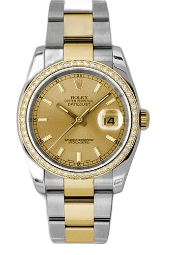 Rolex Datejust 36 Yellow Rolesor — 52-Diamond Bezel Champagne Index Dial | Ref. 116243