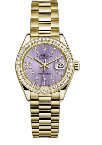 Rolex Datejust 28 Yellow Gold — 44 Diamond Bezel Lilac Stripe Diamond Index Dial