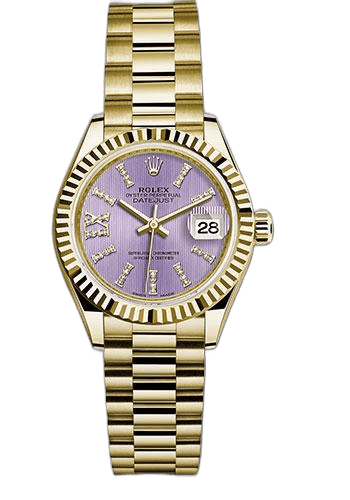 Rolex Lady-Datejust Yellow Gold 28 — Lilac Stripe Diamond Dial