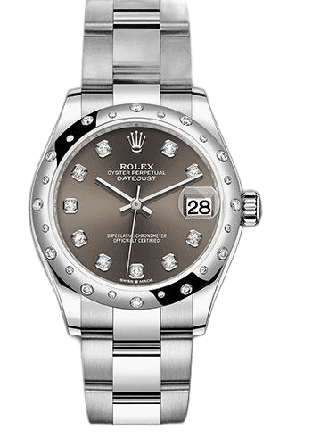 Rolex Datejust 31 White Rolesor — Dark Grey Diamond Dial, Domed Diamond Bezel | Ref. 278344RBR