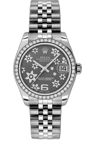 Rolex Datejust White Rolesor — Dark Rhodium Floral Motif Arabic 6 Dial | Ref. 178384