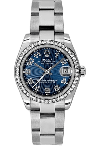 Rolex Datejust 31 White Rolesor — 46-Diamond Bezel Blue Concentric Circle Arabic Dial | Ref. 178384