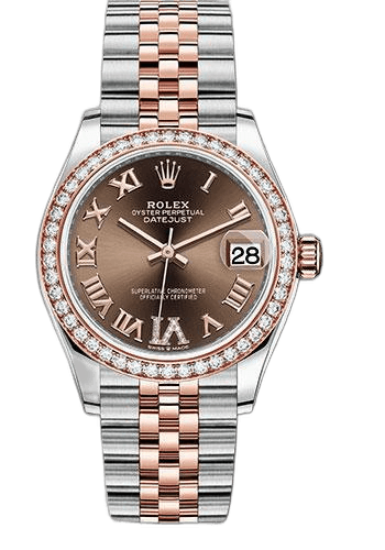 Rolex Datejust 31 Everose Rolesor — Chocolate Diamond Roman VI Dial with 46 Diamond Bezel