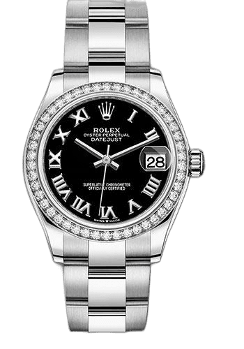 Rolex Datejust 31 White Rolesor — Diamond Bezel Black Roman Dial | Ref. 278384RBR