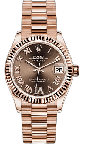 Rolex Datejust 31 Gold — Fluted Bezel Chocolate Diamond Six Dial