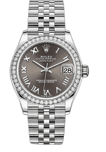 Rolex Datejust 31 White Rolesor — Dark Grey Roman Dial, Diamond Bezel | Ref. 278384RBR