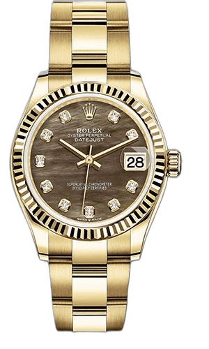 Rolex Datejust Yellow Gold Datejust 31 Watch - Fluted Bezel - Dark Mother-of-Pearl Diamond Dial - Oyster Bracelet - 278278 dkmdo 31mm Fluted Bezel Dark Mother-of-Pearl Diamond Dial Ref. 278278