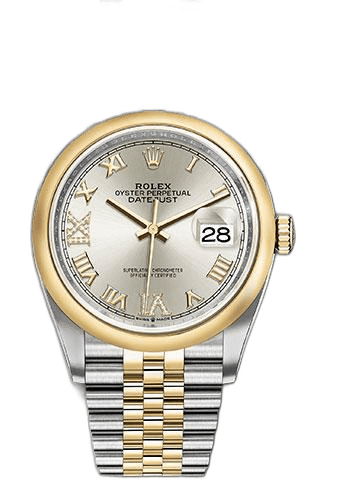 Rolex Datejust 36 Yellow Rolesor — Silver Roman Dial