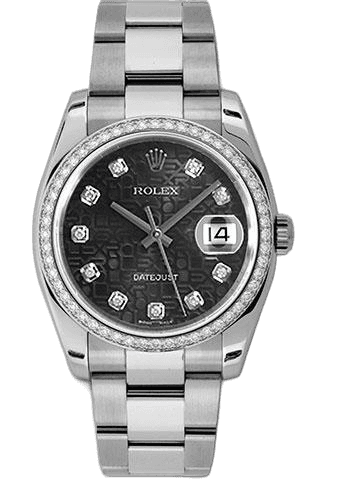 Rolex Datejust White Rolesor — 52-Diamond Bezel, Black Jubilee Diamond Dial | Ref. 116244