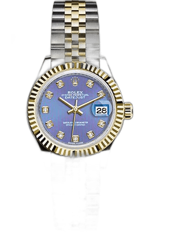 Rolex Lady-Datejust 28 Yellow Rolesor — Lavender Diamond Dial with Fluted Bezel | Ref. 279173