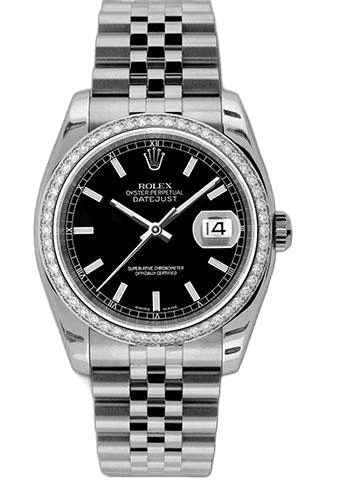 Rolex Datejust 36 White Rolesor — Black Index Dial with Diamond Bezel | Ref. 116244