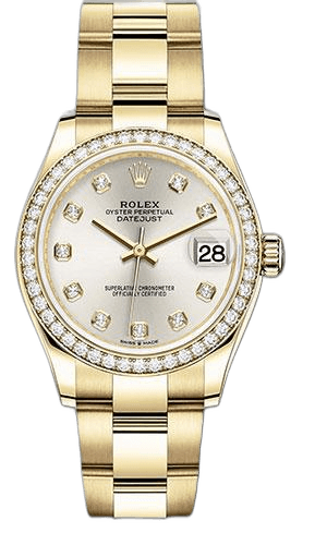 Rolex Datejust Yellow Gold — Silver Diamond Dial, Diamond Bezel | Ref. 278288RBR