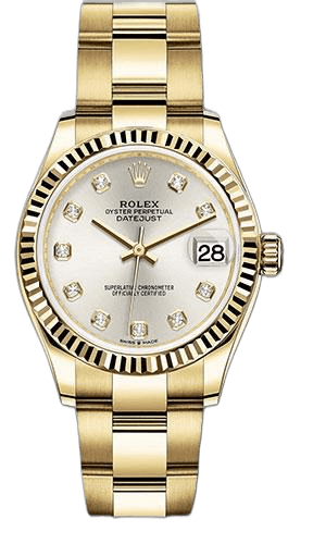 Rolex Datejust 31 Yellow Gold — Silver Diamond Dial with Fluted Bezel | Ref. 278278