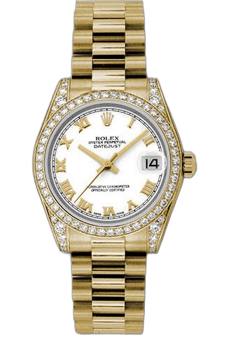 Rolex Datejust 31 Yellow Gold — 48 Diamond Bezel White Roman Dial | Ref. 178158