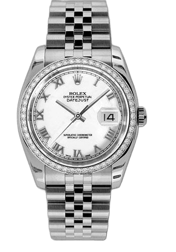 Rolex Datejust 36 White Rolesor — 52-Diamond Bezel, White Roman Dial | Ref. 116244