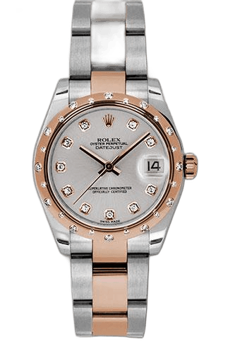 Rolex Datejust Steel and Everose Gold Datejust 31 Watch - 24 Diamond Bezel - Silver Diamond Dial - Oyster Bracelet - 178341 sdo 31mm Everose Rolesor 24 Diamond Bezel Silver Diamond Dial #178341 (2
