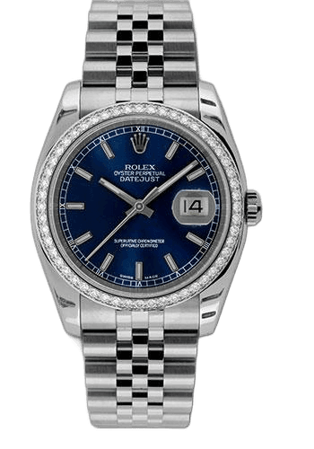 Rolex Datejust White Rolesor — Blue Index Dial with 52 Diamond Bezel | Ref. 116244