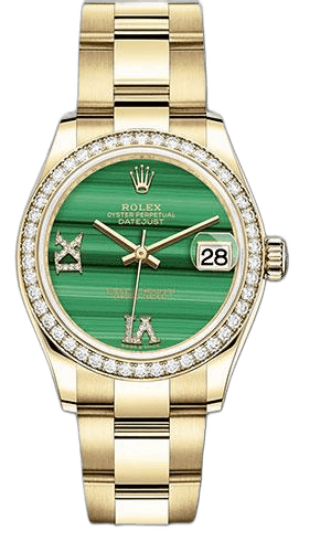 Rolex Datejust 31 Yellow Gold — Malachite Diamond Six-and-Nine Dial, Diamond Bezel