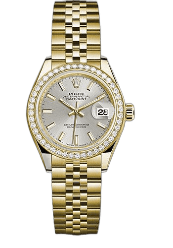 Rolex Lady-Datejust Yellow Gold — Silver Dial with 44-Diamond Bezel | Ref. 279138RBR