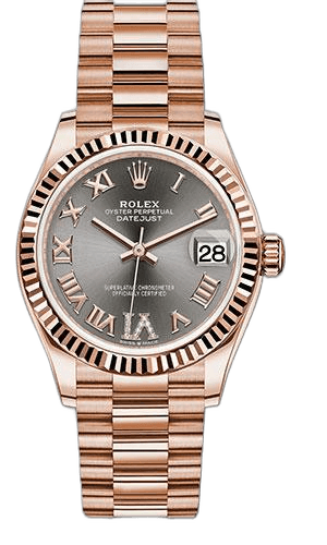 Rolex Datejust 31 Gold — Rhodium Diamond Six Dial with Fluted Bezel