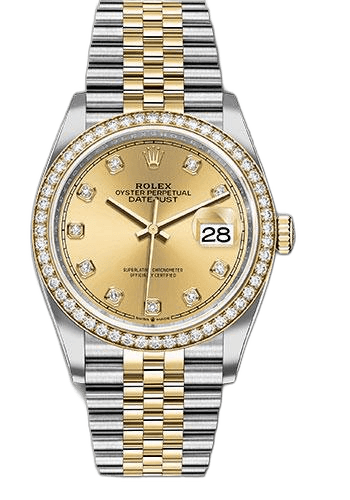 Rolex Datejust 36 Yellow Rolesor — Champagne Diamond Dial, Diamond Bezel | Ref. 126283RBR