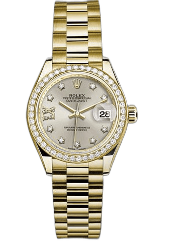 Rolex Datejust 28 Yellow Gold — Silver Diamond Star Dial, 44-Diamond Bezel