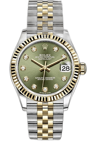 Rolex Datejust Yellow Rolesor — Olive Green Diamond Dial Fluted Bezel | Ref. 278273