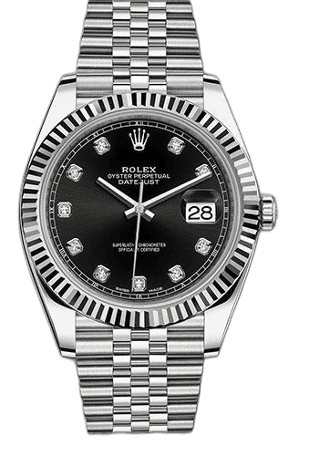 Rolex Datejust White Rolesor — Fluted Bezel Black Diamond Dial | Ref. 126334