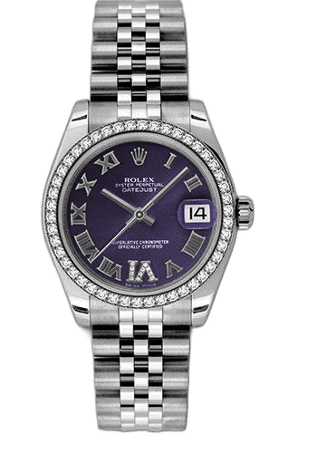 Rolex Datejust 31 Rolesor — White Dial, Diamond Bezel & Purple Diamond Roman Numerals | Ref. 178384