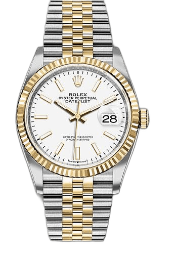 Rolex Datejust Yellow Rolesor — White Index Dial, Fluted Bezel | Ref. 126233