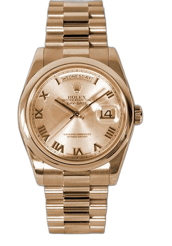Rolex Day-Date 36 Gold — Pink Champagne Roman Dial | Ref. 118205
