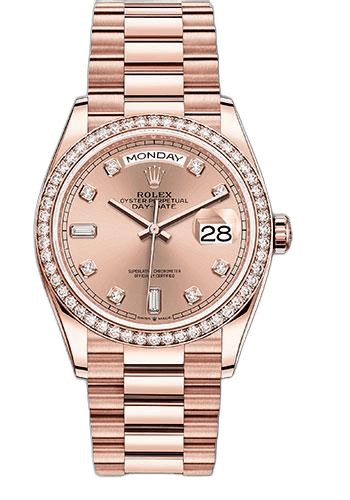 Rolex Day-Date 36 Gold — Diamond Bezel Rose Diamond Dial | Ref. 128345RBR