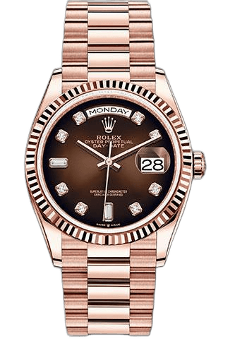 Rolex Day-Date 36 Everose Gold — Fluted Bezel, Brown Ombre Diamond Dial | Ref. 128235