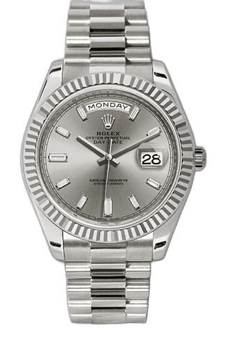 Rolex Day-Date 40 White Gold — Silver Baguette Diamond Fluted Bezel Dial | Ref. 228239