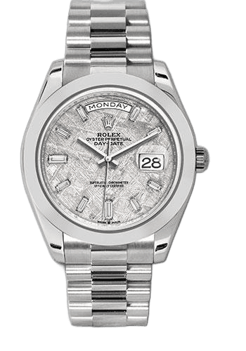 Rolex Day-Date 40 Platinum — Meteorite Baguette Diamond Dial | Ref. 228206