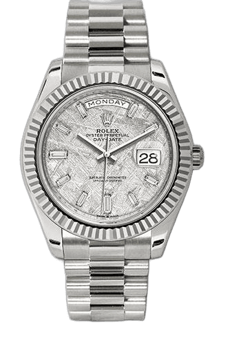 Rolex Day-Date 40 White Gold — Fluted Bezel Meteorite Baguette Diamond Dial | Ref. 228239