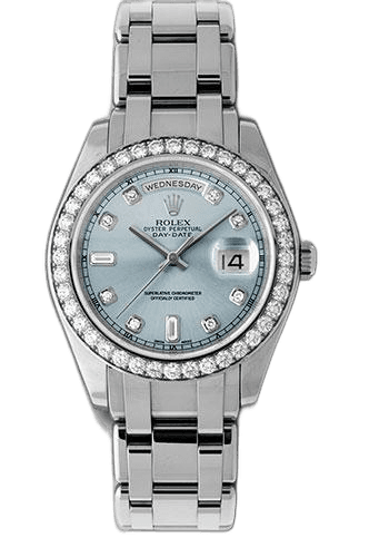 Rolex Day-Date 39 Platinum — Glacier Blue Diamond Dial with 40-Diamond Bezel | Ref. 18946