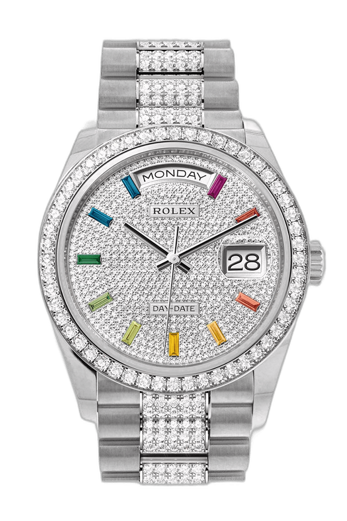 Rolex Day-Date 36 White Gold — Paved Diamond Dial | Ref. 128349RBR
