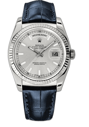 Rolex Day-Date 36 White Gold — Silver Index Dial with Fluted Bezel | Ref. 118139