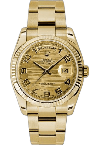 Rolex Day-Date 36 Yellow Gold — Champagne Wave Arabic Dial | Ref. 118238