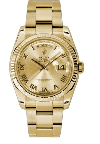 Rolex Day-Date Yellow Gold — Fluted Bezel Champagne Roman Dial | Ref. 118238