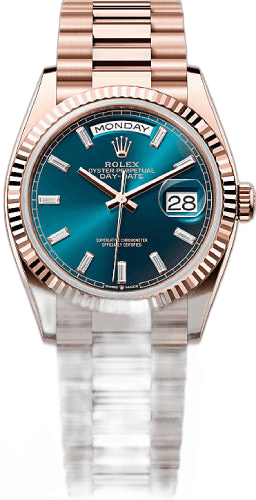 Rolex Day-Date 36 Everose Gold — Blue-Green Diamond-Set Dial | Ref. 128235