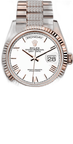 Rolex Day-Date 36 Everose Gold — White Dial, Fluted Bezel | Ref. 128235