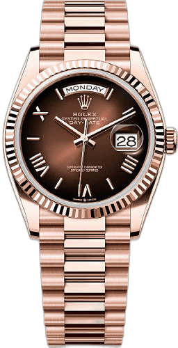 Rolex Day-Date 36 Everose Gold Fluted Bezel — Brown Ombré Dial | Ref. 128235