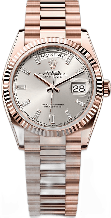 Rolex Day-Date 36 Everose Gold — Silver Diamond-Set Dial | Ref. 128235