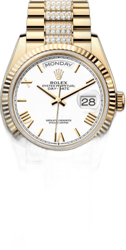 Rolex Day-Date 36 Yellow Gold — White Roman Dial Fluted Bezel | Ref. 128238