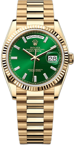 Rolex Day-Date 36 18ct Yellow Gold — Bright Green Diamond-Set Dial | Ref. 128238